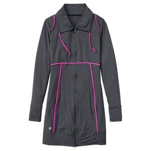 Athleta Spinnaker Long Sun Jacket Womens Gray‎ Asphalt Hot Pink Zip Size XXS